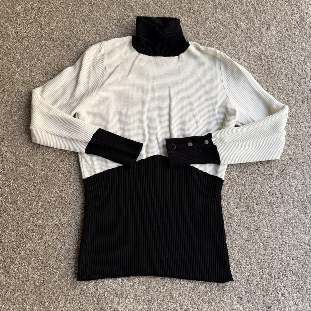 Y2K Cache Sweater Womens XL White Turtleneck Long Sleeve Colorblock Knit